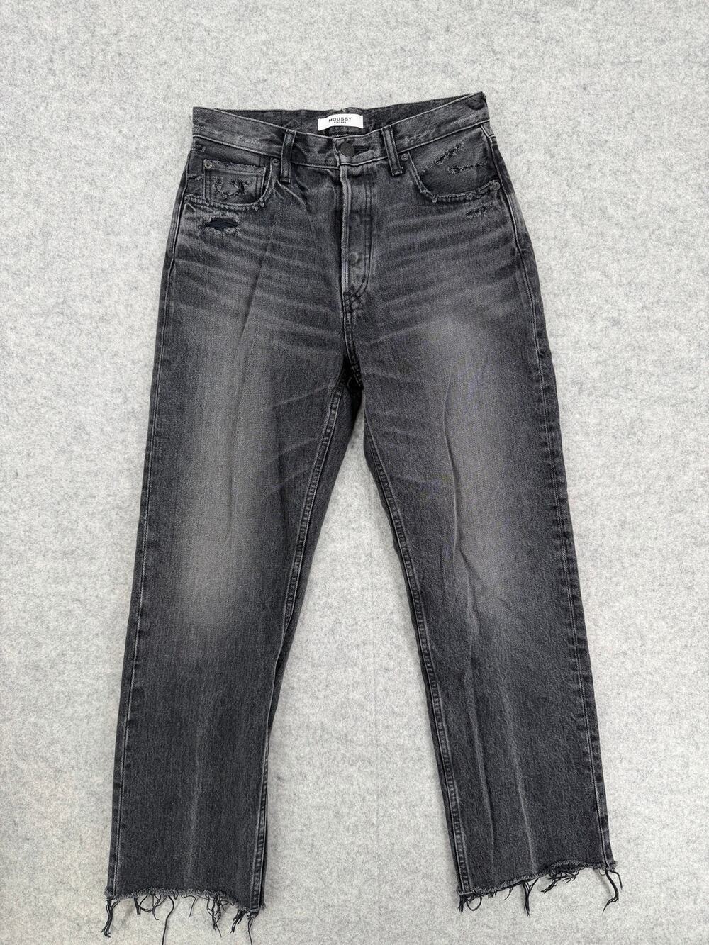 Moussy Vintage High-Rise Distressed Black/Gray Straight-Leg Jeans Size 27